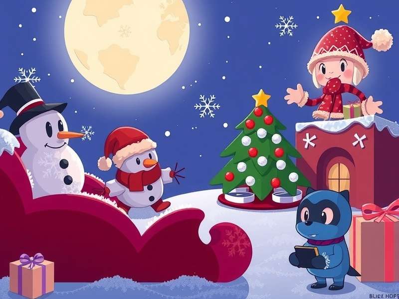 Bluey and Bingo celebrating Christmas in a festive scene