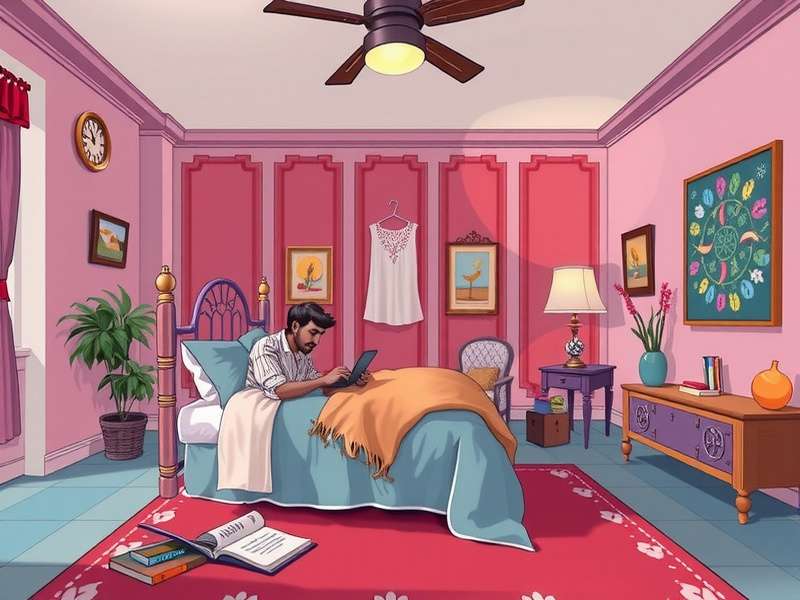 A cozy, personalized bedroom with books and fairy lights, similar to high-quality Episode backgrounds