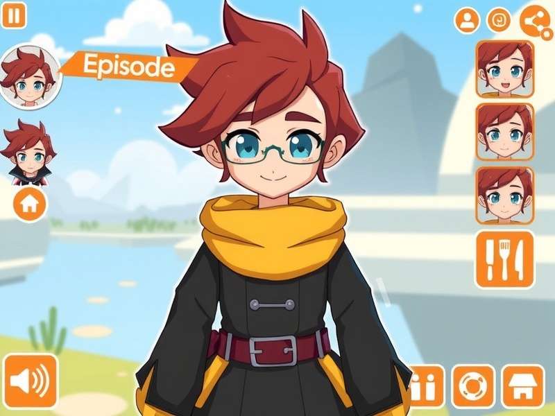 Screenshot of the detailed Episode Interactive character customisation interface showing facial features and hairstyle options